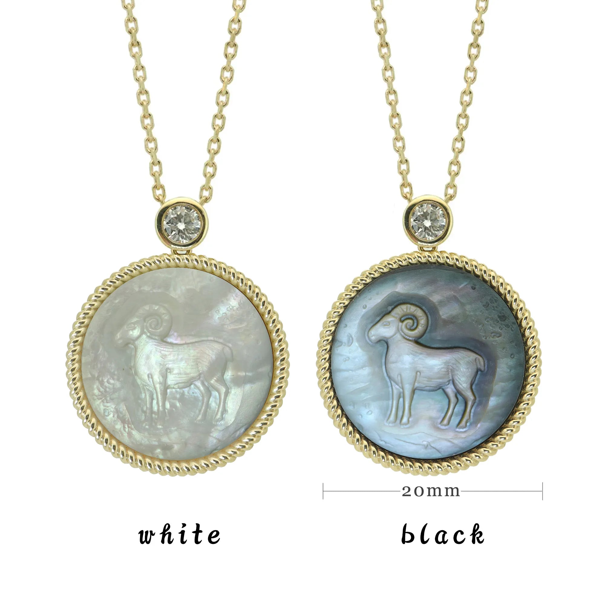 Stone-Hewn Style Zodiac Mother of Pearl Necklace with Lab Diamond-925 Sterling Silver Gold Plated Astrology Jewelry