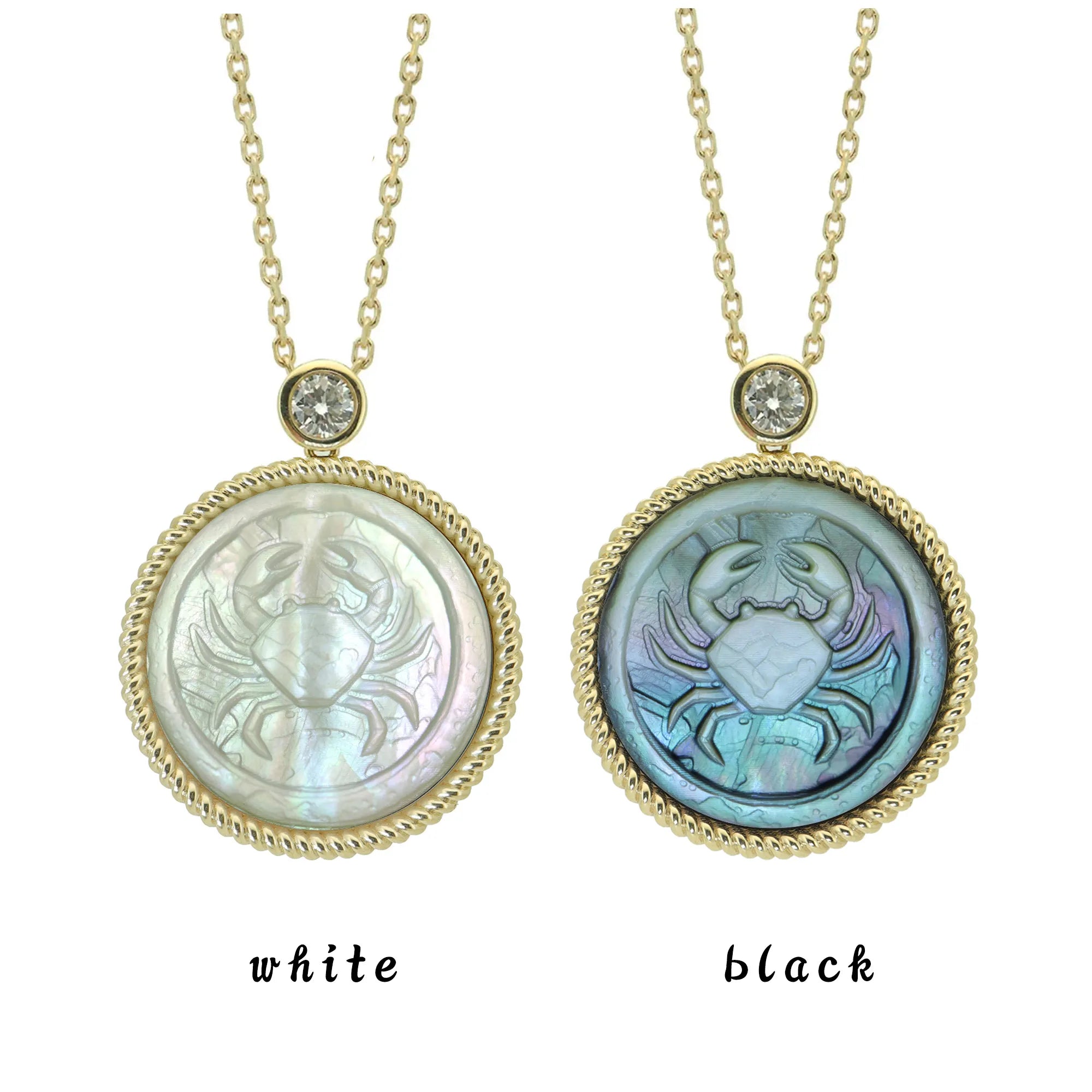 Stone-Hewn Style Zodiac Mother of Pearl Necklace with Lab Diamond-925 Sterling Silver Gold Plated Astrology Jewelry