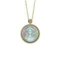 Cancer zodiac cameo pendant necklace with handcrafted mother-of-pearl relief carving inspired by classical mythology by OceanCarvingLab.