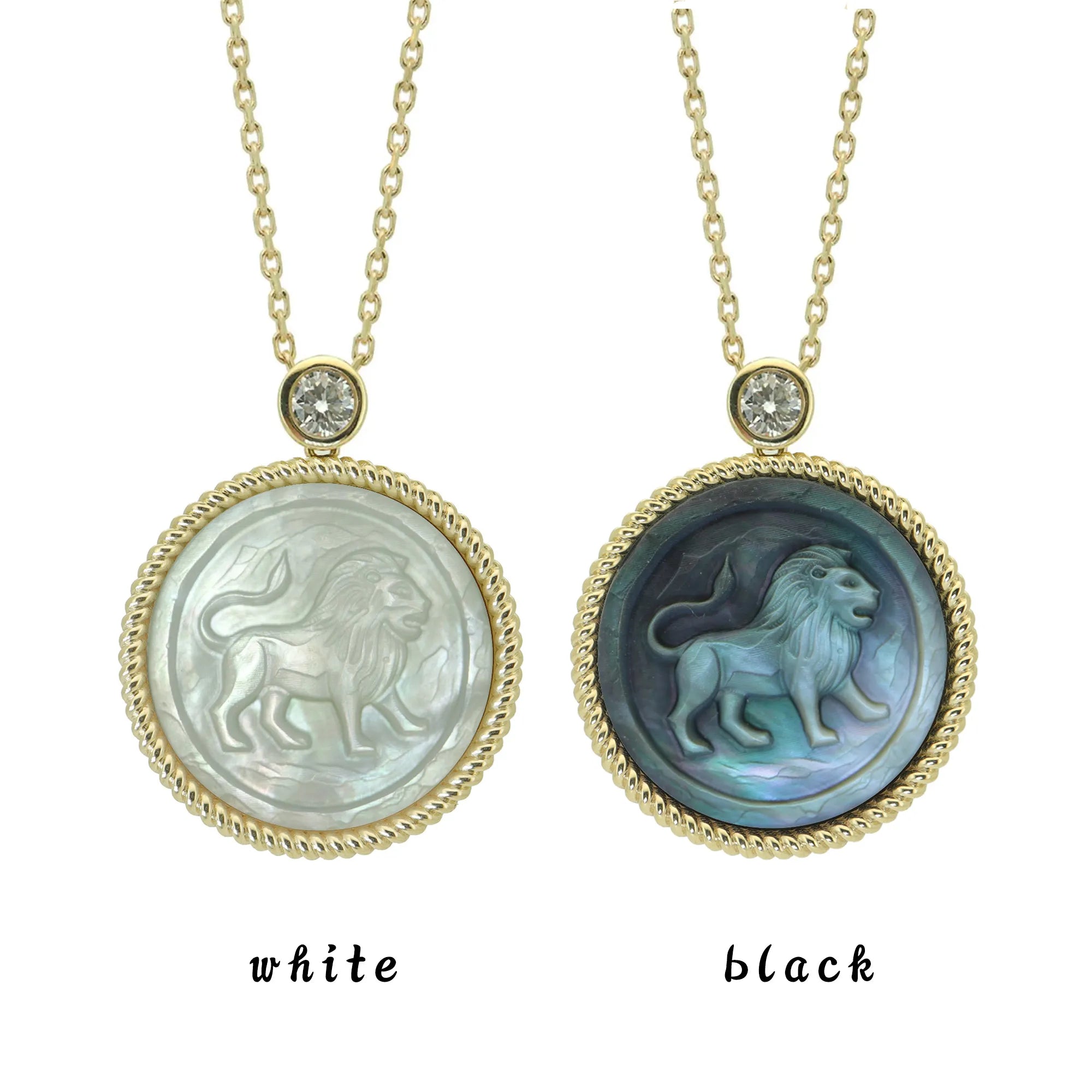 Stone-Hewn Style Zodiac Mother of Pearl Necklace with Lab Diamond-925 Sterling Silver Gold Plated Astrology Jewelry