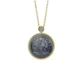 Leo zodiac necklace featuring ancient Greek goddess style cameo carving in natural mother-of-pearl with gold plated silver chain by OceanCarvingLab.
