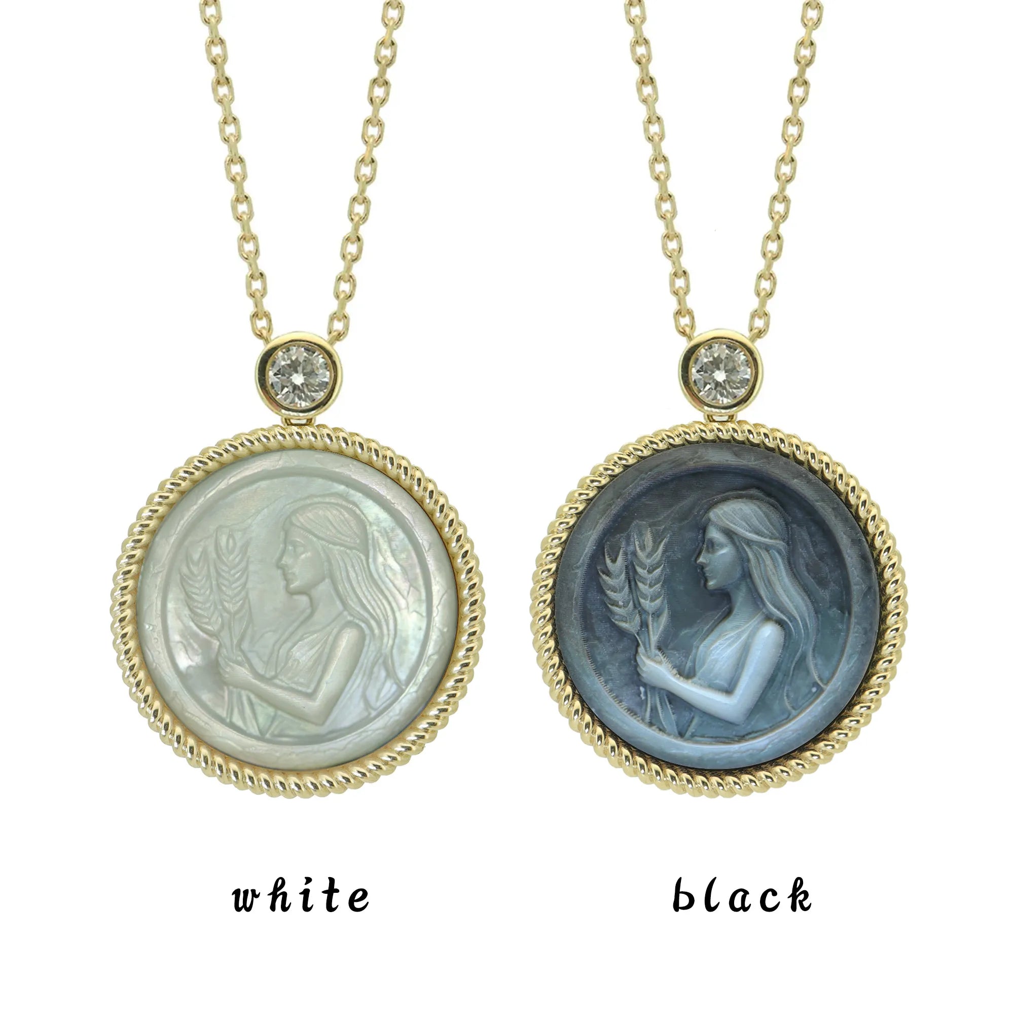 Stone-Hewn Style Zodiac Mother of Pearl Necklace with Lab Diamond-925 Sterling Silver Gold Plated Astrology Jewelry