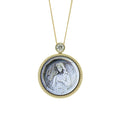 Virgo horoscope pendant necklace featuring Van Gogh inspired carved mother-of-pearl artwork with adjustable gold plated sterling silver chain by OceanCarvingLab.