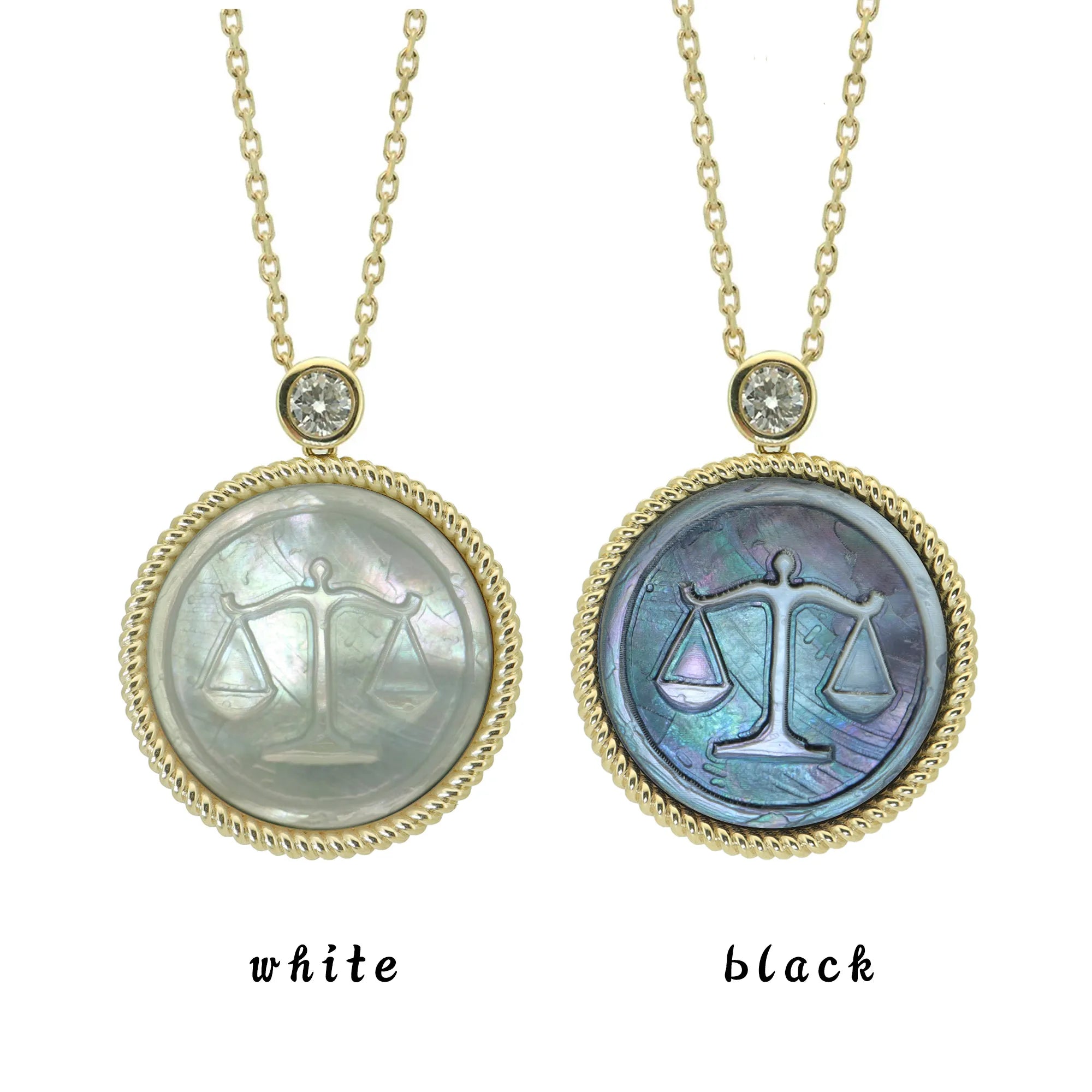 Stone-Hewn Style Zodiac Mother of Pearl Necklace with Lab Diamond-925 Sterling Silver Gold Plated Astrology Jewelry