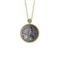 Libra zodiac cameo necklace featuring vintage Greek inspired mother-of-pearl relief pendant with gold plated sterling silver chain by OceanCarvingLab.