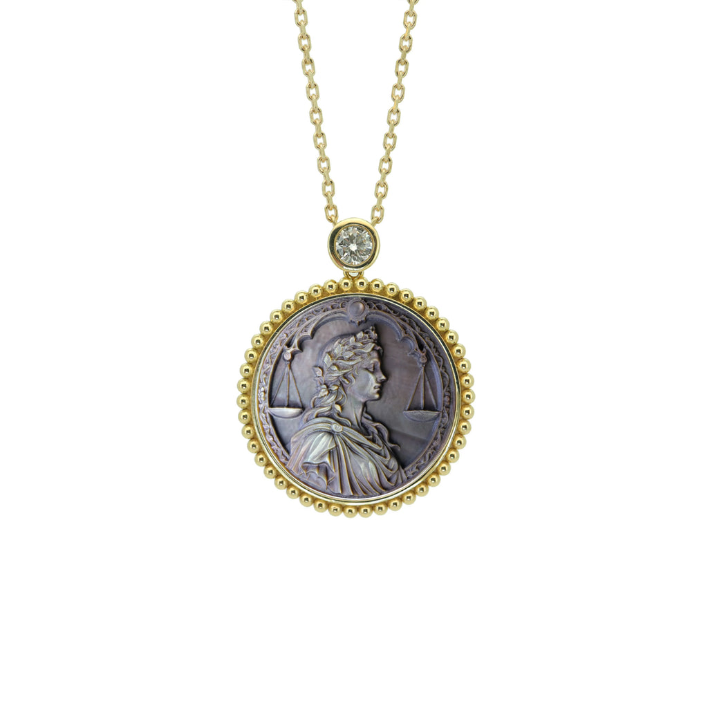 Greek Goddess Mother-of-Pearl Zodiac Necklace — Beaded Edge — Choose Your Sign