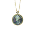 Virgo zodiac cameo jewelry with elegant classical figure carving on natural mother-of-pearl pendant and sterling silver necklace by OceanCarvingLab.