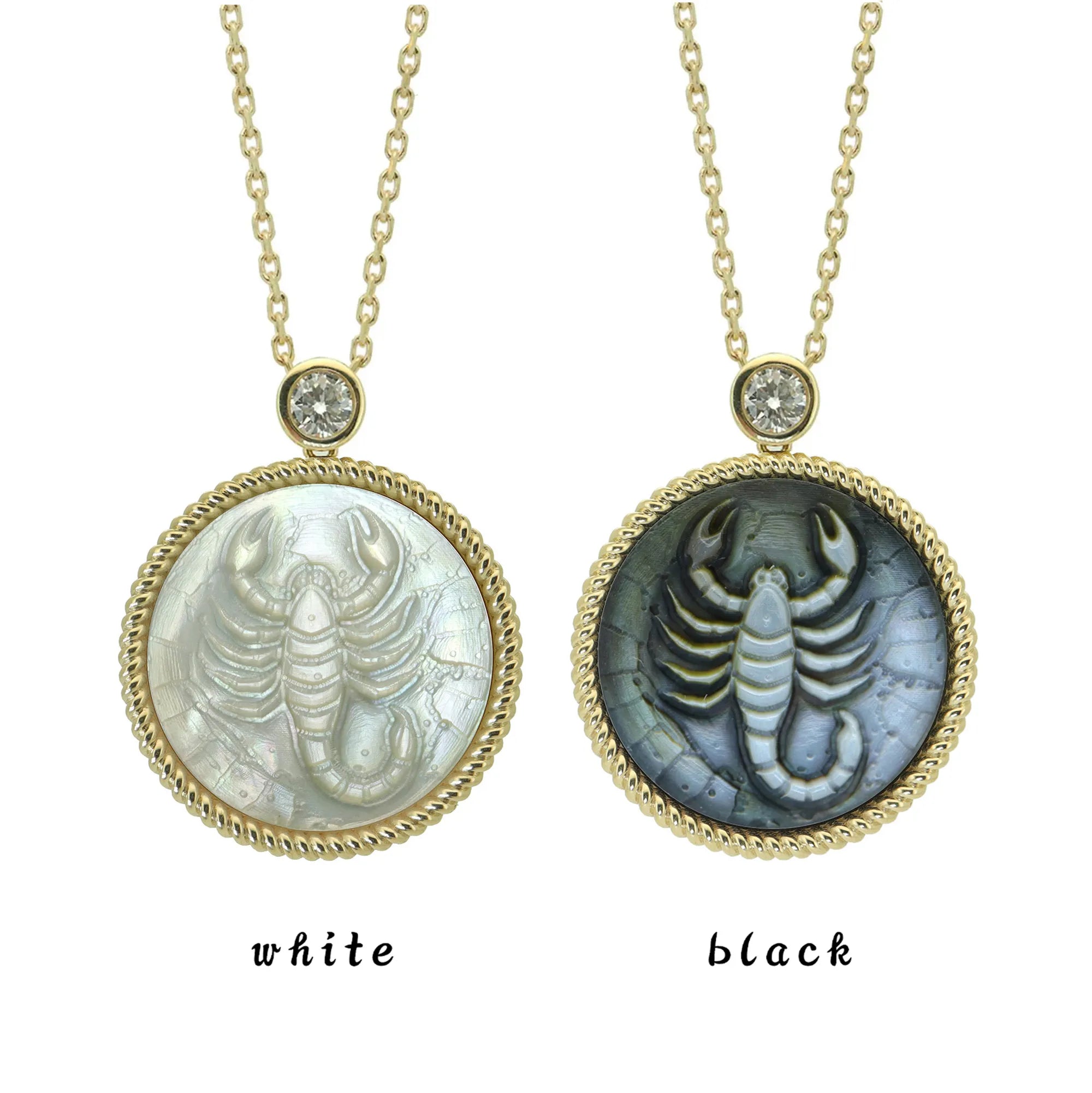 Stone-Hewn Style Zodiac Mother of Pearl Necklace with Lab Diamond-925 Sterling Silver Gold Plated Astrology Jewelry