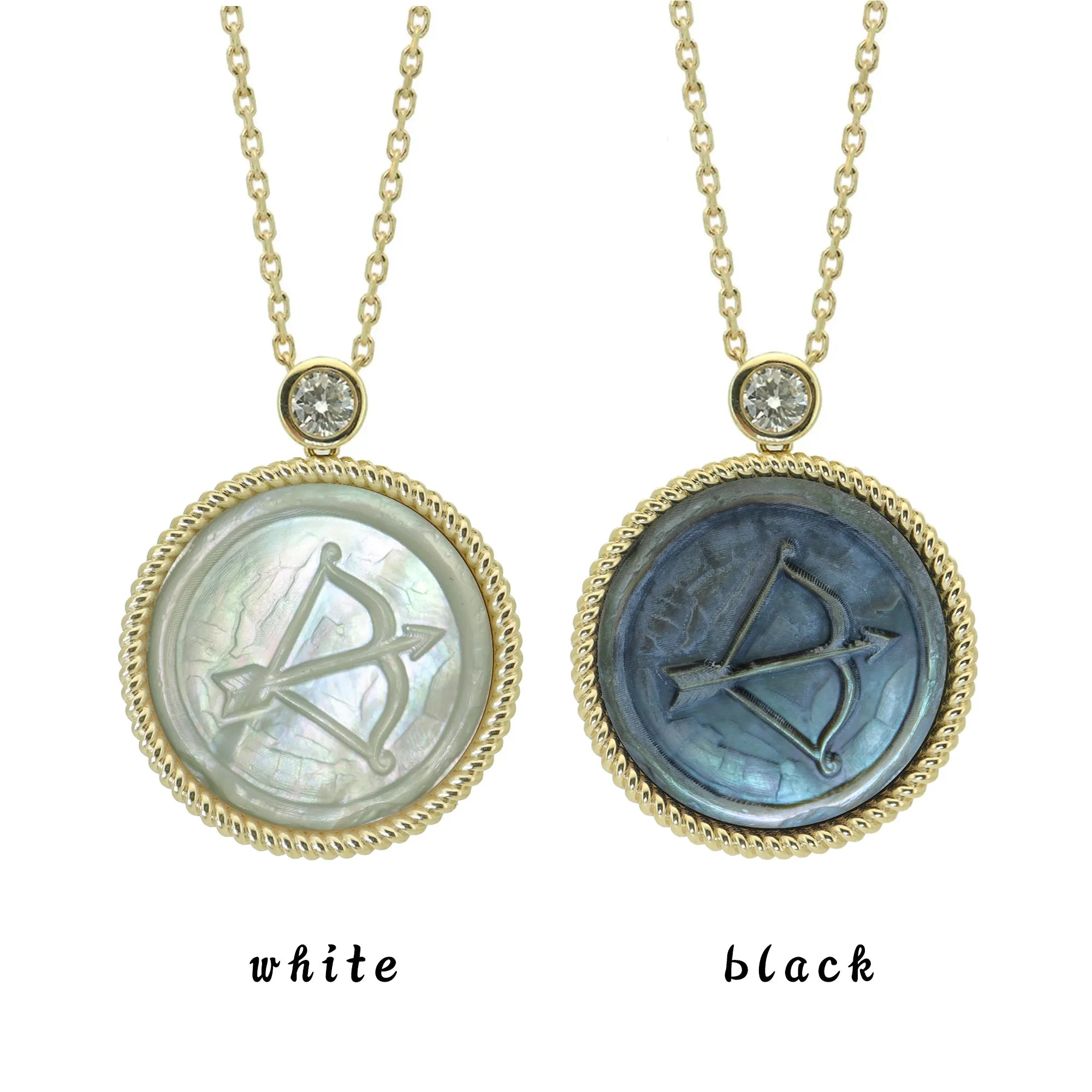 Stone-Hewn Style Zodiac Mother of Pearl Necklace with Lab Diamond-925 Sterling Silver Gold Plated Astrology Jewelry
