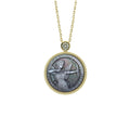 Sagittarius zodiac cameo necklace with classical mythology inspired mother-of-pearl carving and elegant gold plated silver pendant by OceanCarvingLab.