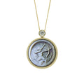 Sagittarius zodiac necklace with Van Gogh inspired relief carved mother-of-pearl pendant and luxurious gold plated sterling silver jewelry design by OceanCarvingLab.