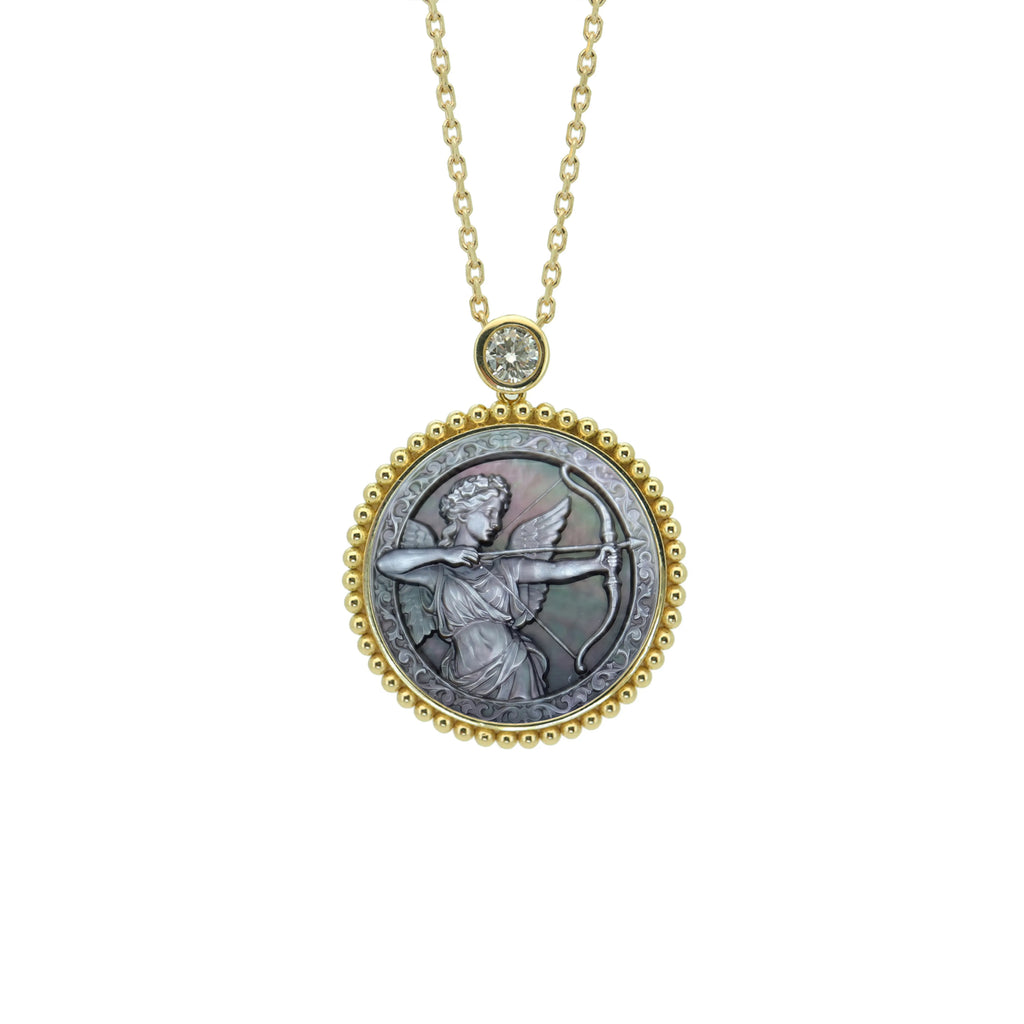 Greek Goddess Mother-of-Pearl Zodiac Necklace — Beaded Edge — Choose Your Sign