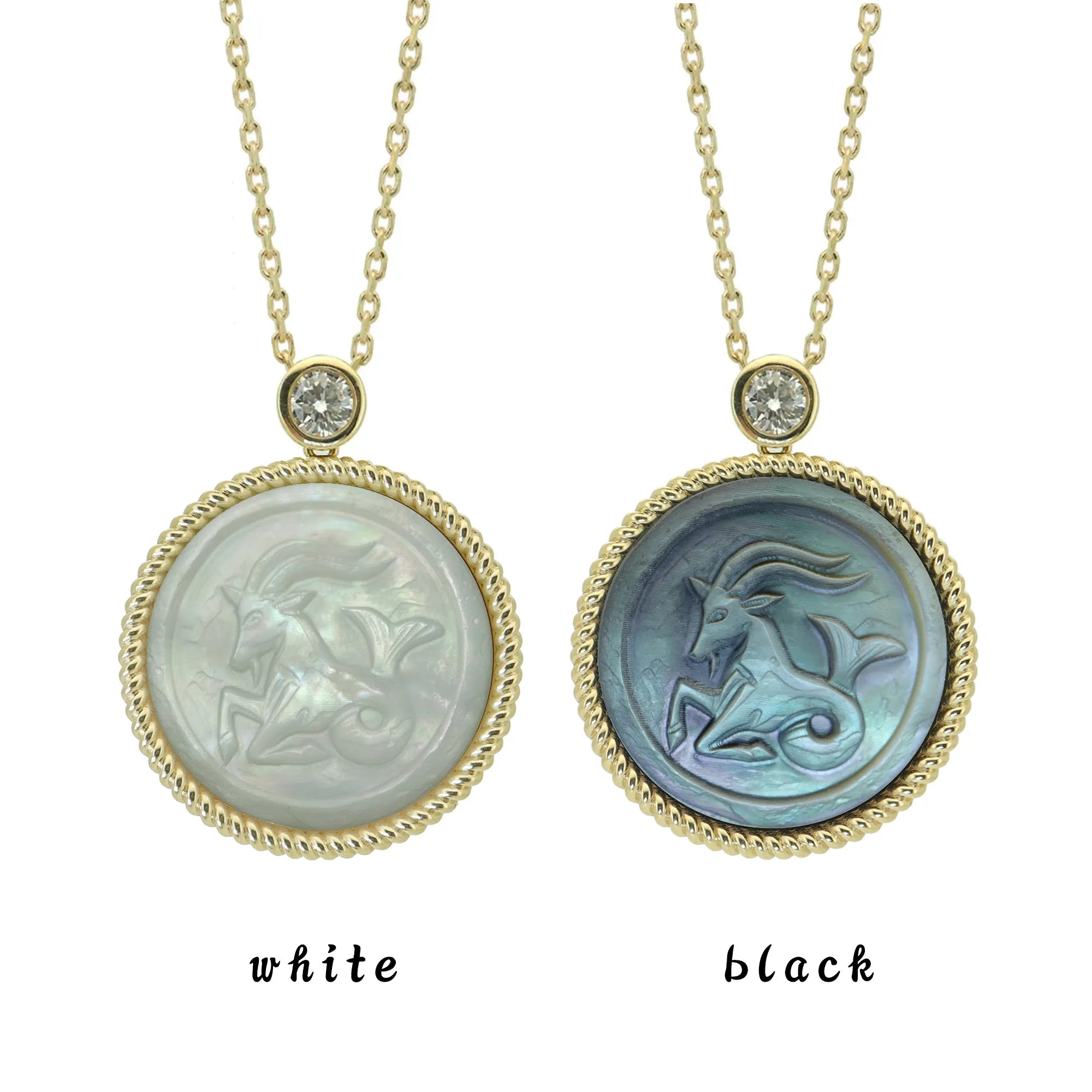 Stone-Hewn Style Zodiac Mother of Pearl Necklace with Lab Diamond-925 Sterling Silver Gold Plated Astrology Jewelry