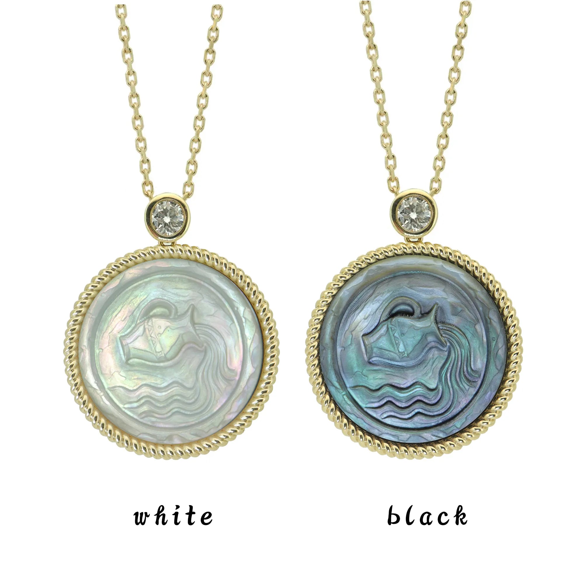 Stone-Hewn Style Zodiac Mother of Pearl Necklace with Lab Diamond-925 Sterling Silver Gold Plated Astrology Jewelry