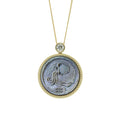 Aquarius zodiac pendant necklace with unique impasto artwork carved into natural mother-of-pearl and gold plated sterling silver chain by OceanCarvingLab.