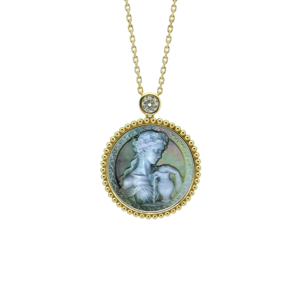 Greek Goddess Mother-of-Pearl Zodiac Necklace — Beaded Edge — Choose Your Sign