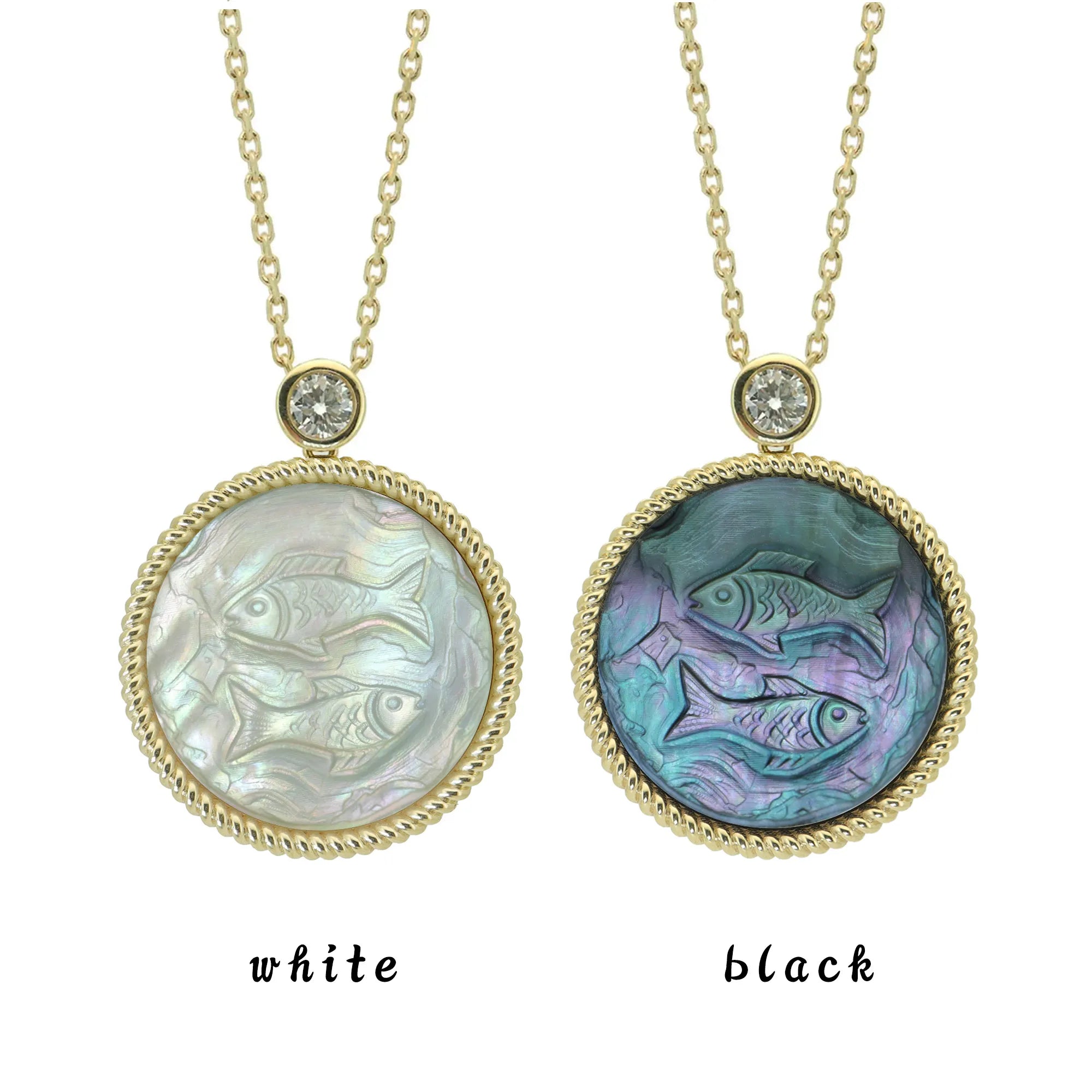 Stone-Hewn Style Zodiac Mother of Pearl Necklace with Lab Diamond-925 Sterling Silver Gold Plated Astrology Jewelry