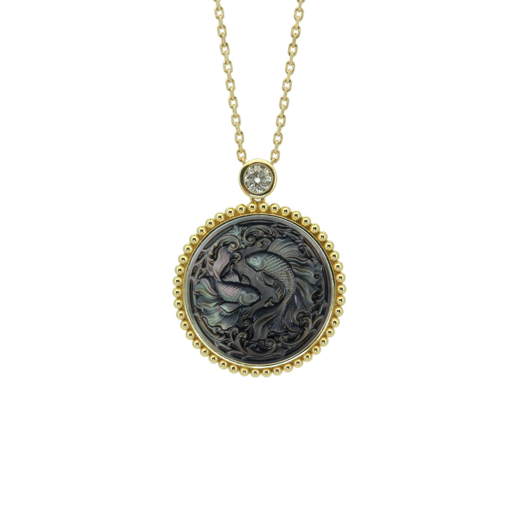 Greek Goddess Mother-of-Pearl Zodiac Necklace — Beaded Edge — Choose Your Sign