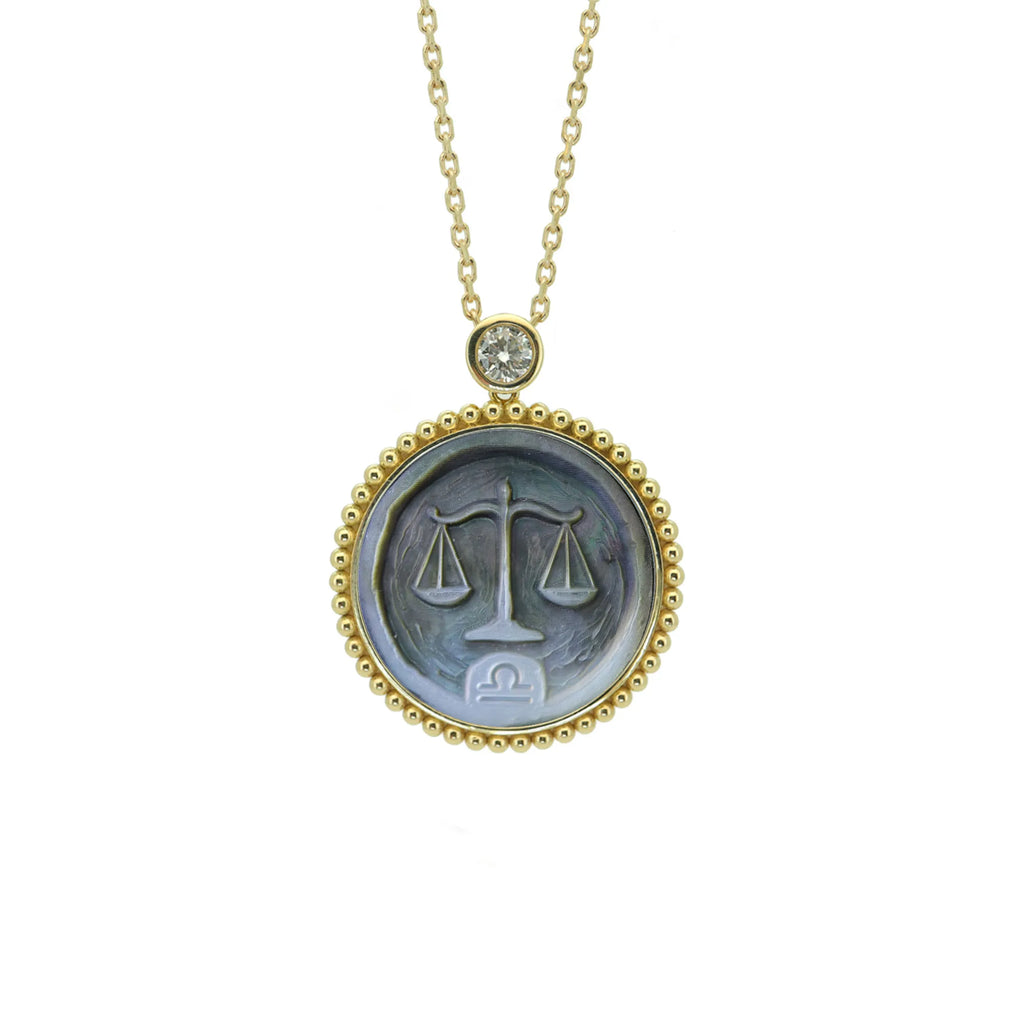 Post-Impressionist Mother-of-Pearl Zodiac Necklace — Beaded Edge — Choose Your Sign
