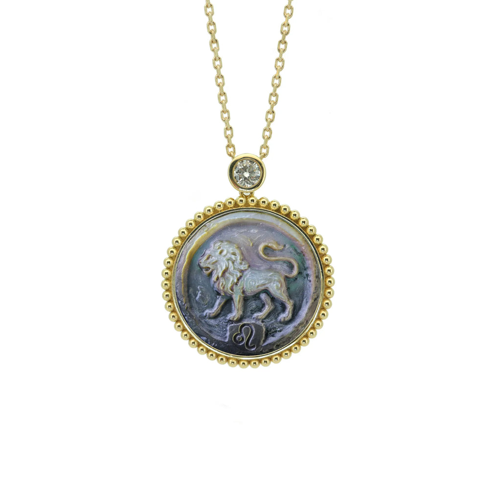 Post-Impressionist Mother-of-Pearl Zodiac Necklace — Beaded Edge — Choose Your Sign