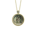 Avant-garde Aquarius zodiac necklace featuring geometric abstract mother-of-pearl carving and celestial artwork design by OceanCarvingLab.