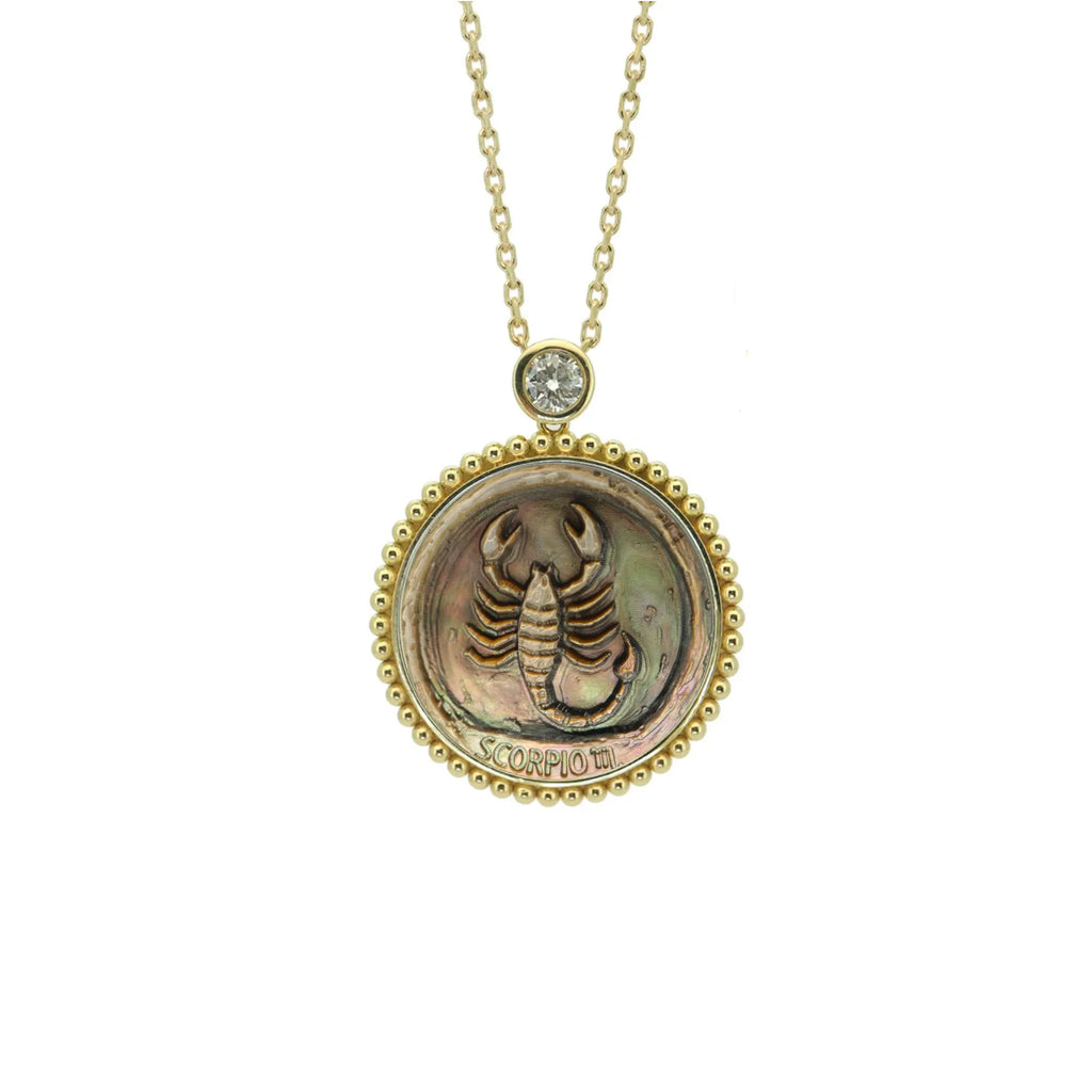 Avant-Garde Abstract Mother-of-Pearl Zodiac Necklace — Beaded Edge — Choose Your Sign