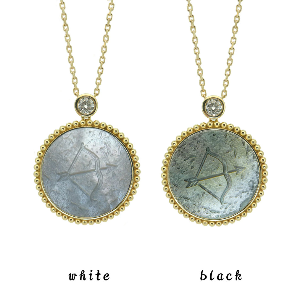Archaeological Mother-of-Pearl Zodiac Necklace — Beaded Edge — Choose Your Sign