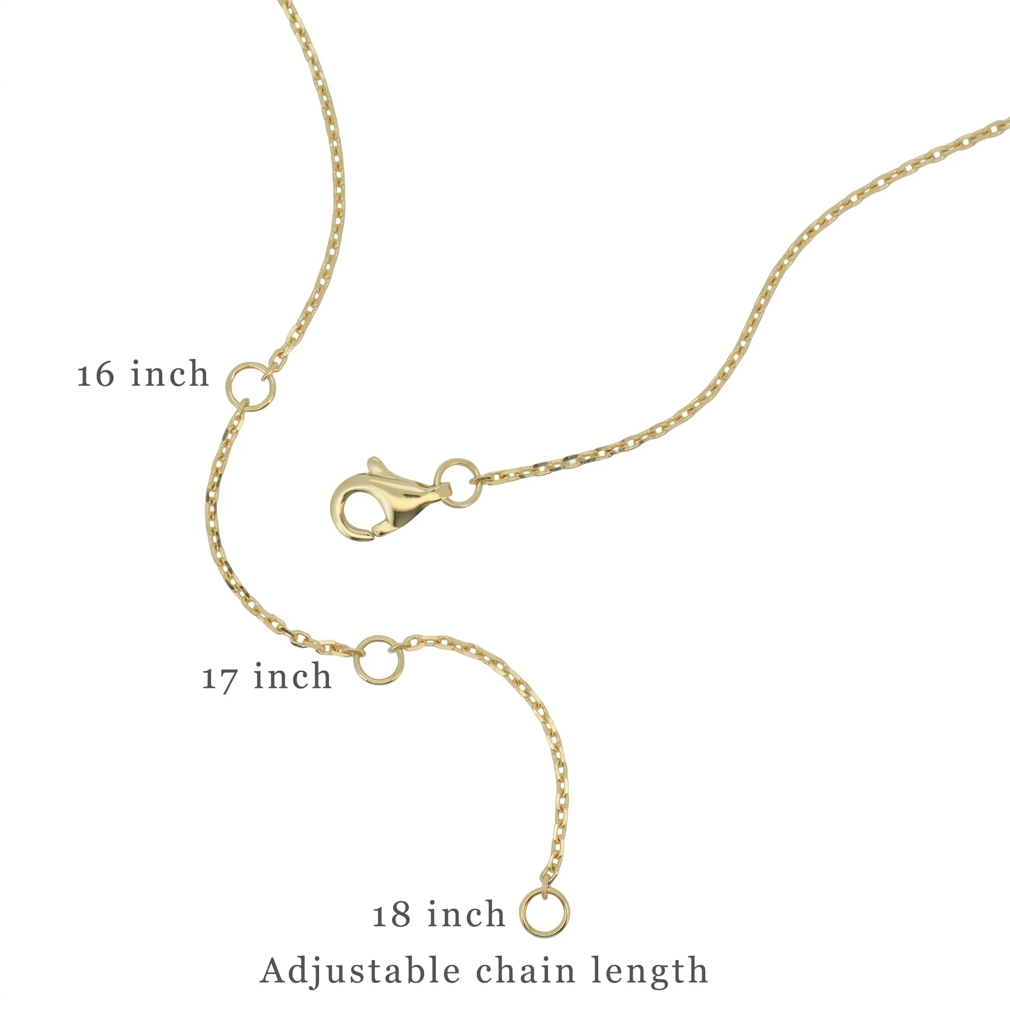Close-up of adjustable chain detail on a mother-of-pearl zodiac pendant necklace showing clasp and extension links by Celestial Creations.