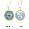 Gemini zodiac pendant necklace featuring playful kawaii carving texture and iridescent mother-of-pearl inlay by OceanCarvingLab.