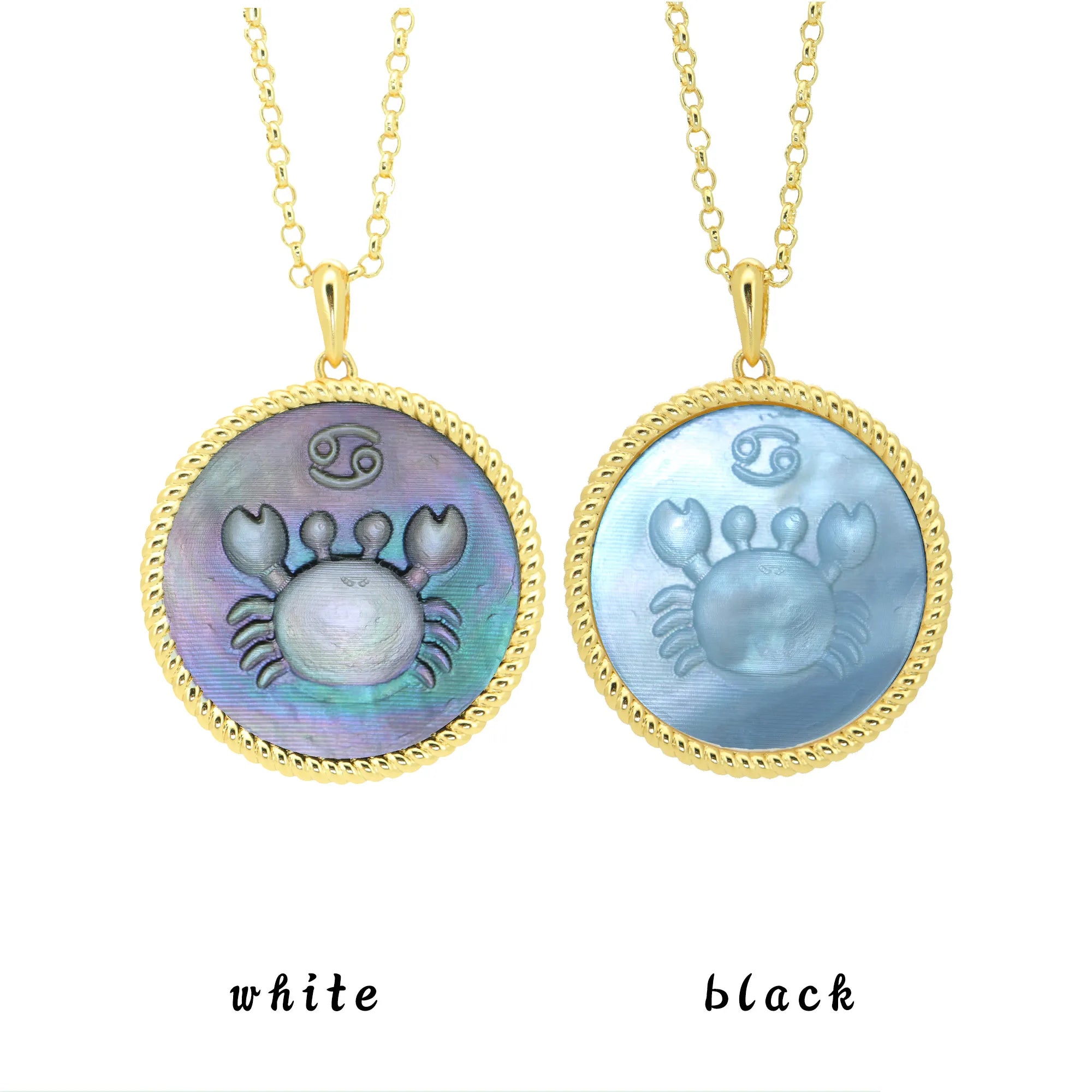 Cancer zodiac necklace with cute textured shell pendant design and gold-plated finish by OceanCarvingLab.