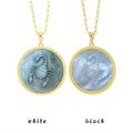 Scorpio zodiac necklace featuring dark shell inlay, gold-plated chain and kawaii pixel carving details by OceanCarvingLab.