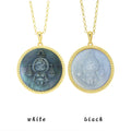 Libra zodiac pendant necklace with iridescent mother-of-pearl artwork and kawaii textured surface by OceanCarvingLab.