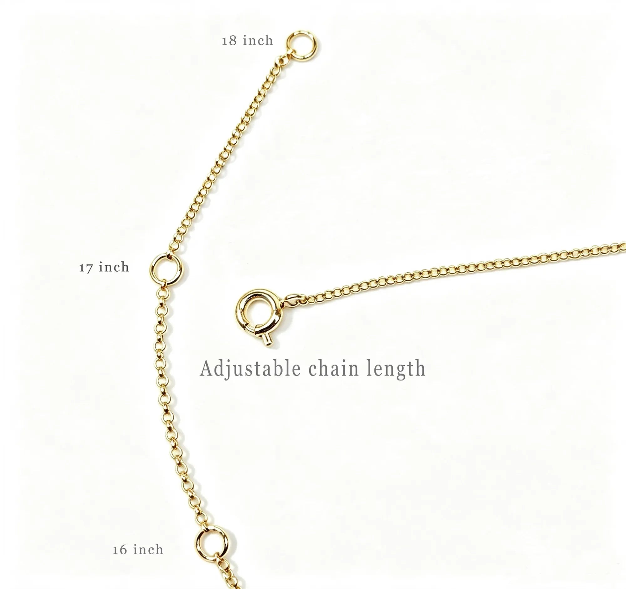 Close-up of adjustable gold-tone chain clasp and extension links on a kawaii zodiac mother-of-pearl necklace by OceanCarvingLab.