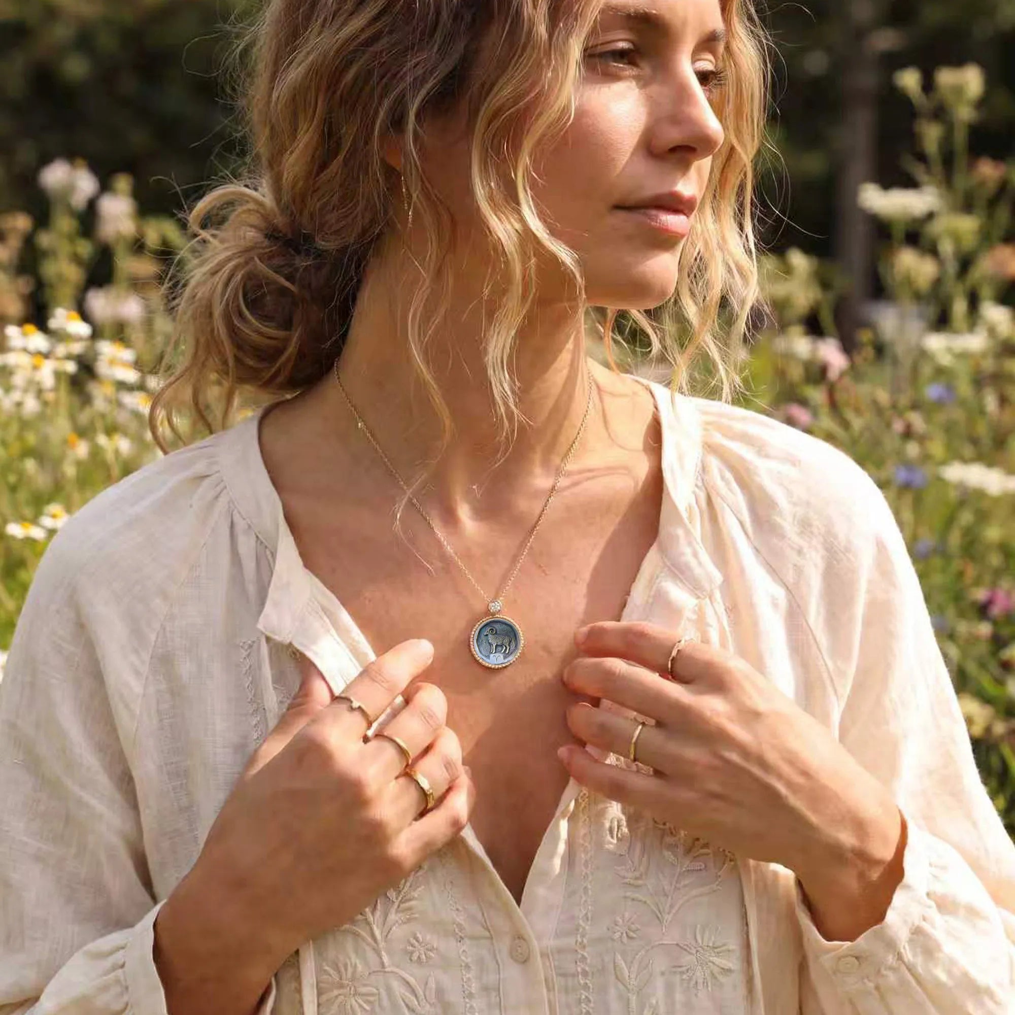 Aries Post-Impressionist Zodiac Necklace - Beaded