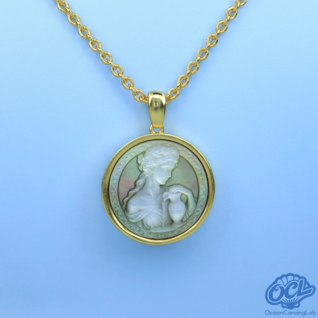 Aquarius constellation necklace, 24k gold plated brass with a 20mm black mother of pearl pendant.