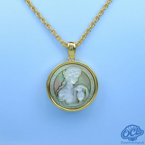 Aquarius constellation necklace, 24k gold plated brass with a 20mm black mother of pearl pendant.