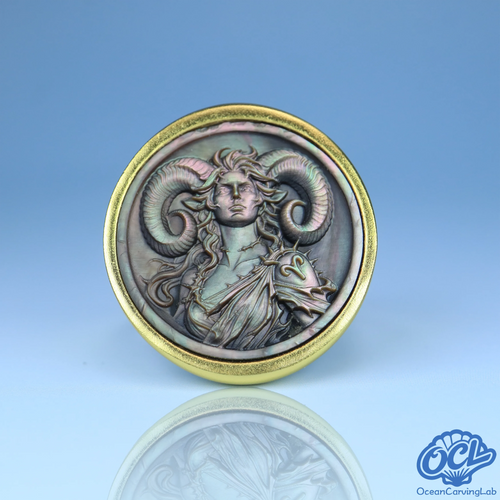 24k gold-plated brass Aries ring top view - natural black shell inlay hand-polished finish - OceanCarvingLab