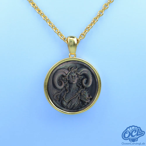 Aries constellation necklace, 24k gold plated brass with a 20mm white mother of pearl pendant.