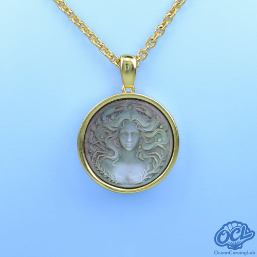 Cancer constellation necklace, silver plated brass with a 20mm black mother of pearl pendant.
