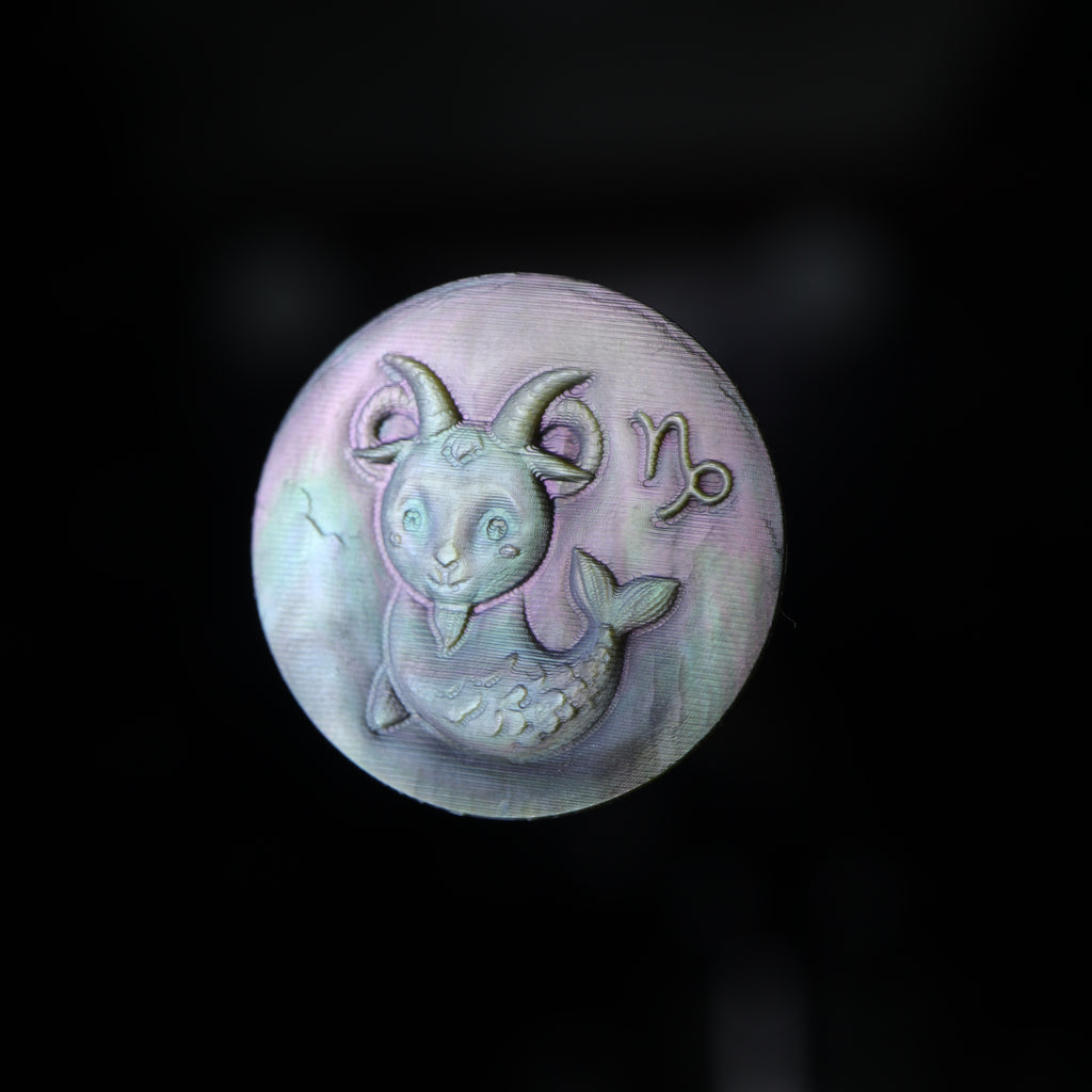 Capricorn kawaii pixel-carved zodiac cameo in natural Midnight Black Mother of Pearl