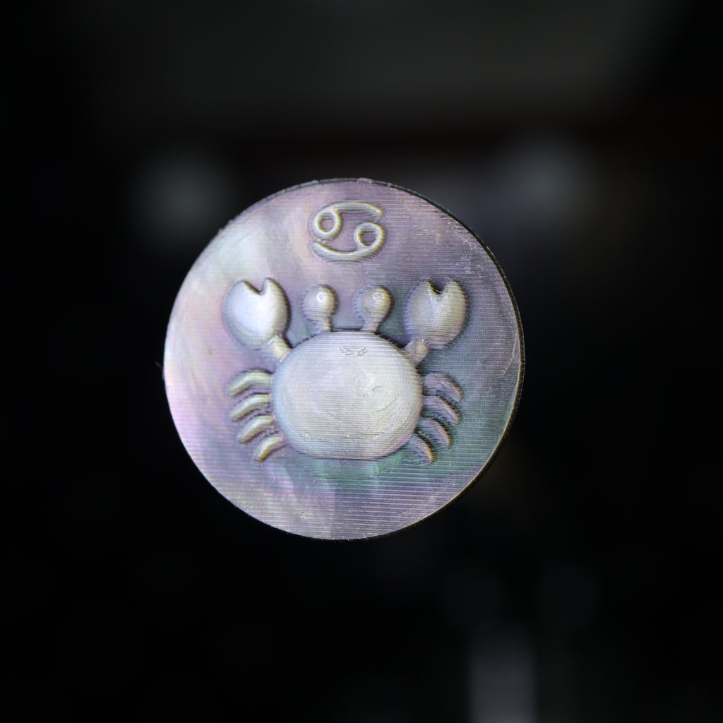 Cancer kawaii pixel-carved zodiac cameo in natural Midnight Black Mother of Pearl