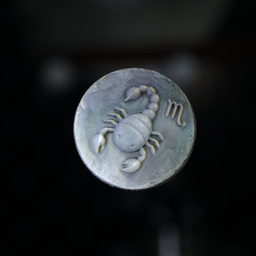 Scorpio kawaii pixel-carved zodiac cameo in natural Midnight Black Mother of Pearl