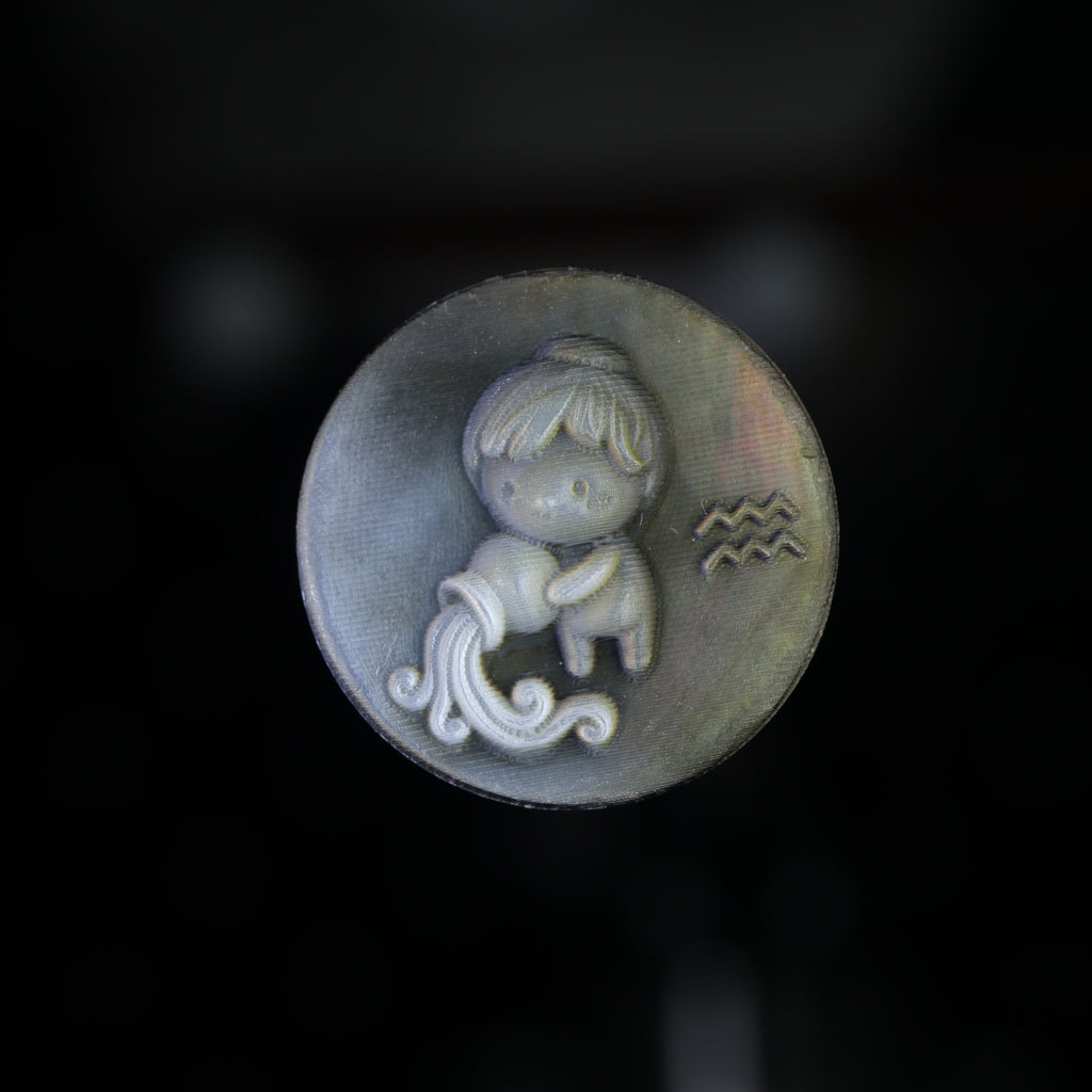 Aquarius kawaii pixel-carved zodiac cameo in natural Midnight Black Mother of Pearl