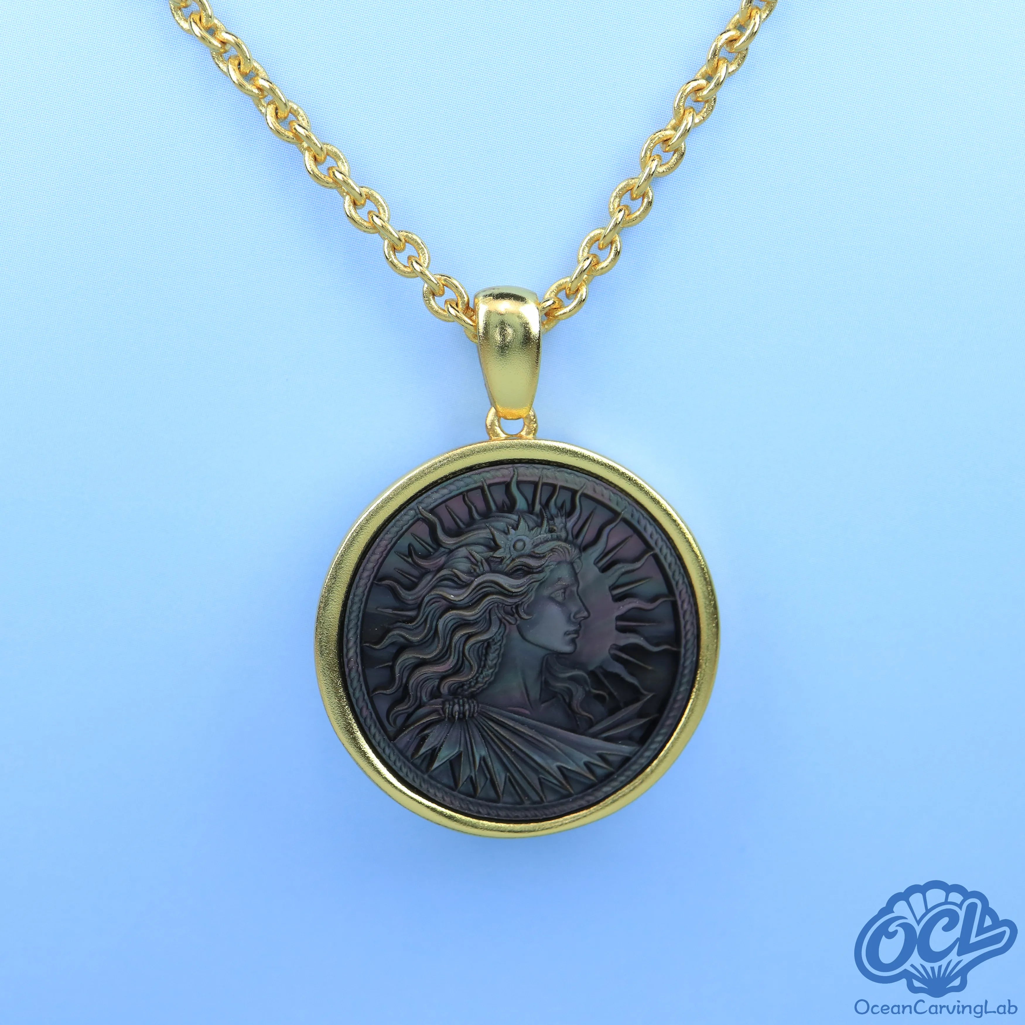 Leo constellation necklace, 24k gold plated brass with a 20mm white mother of pearl pendant.