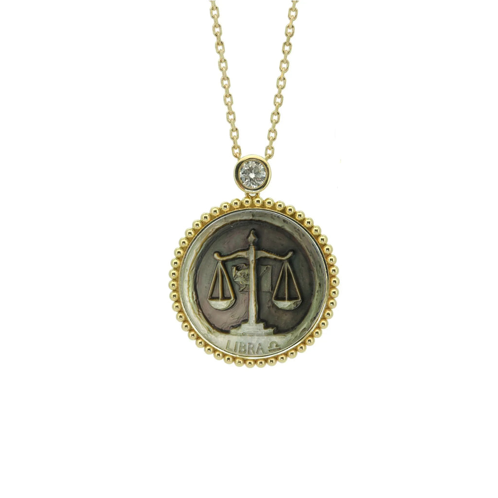 Avant-Garde Abstract Mother-of-Pearl Zodiac Necklace — Beaded Edge — Choose Your Sign