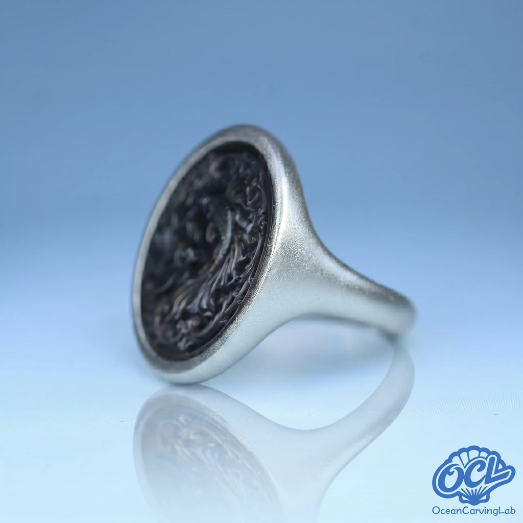 Whimsical Pisces ring with a high-luster gold finish and manual shell inlay for an organic feel.