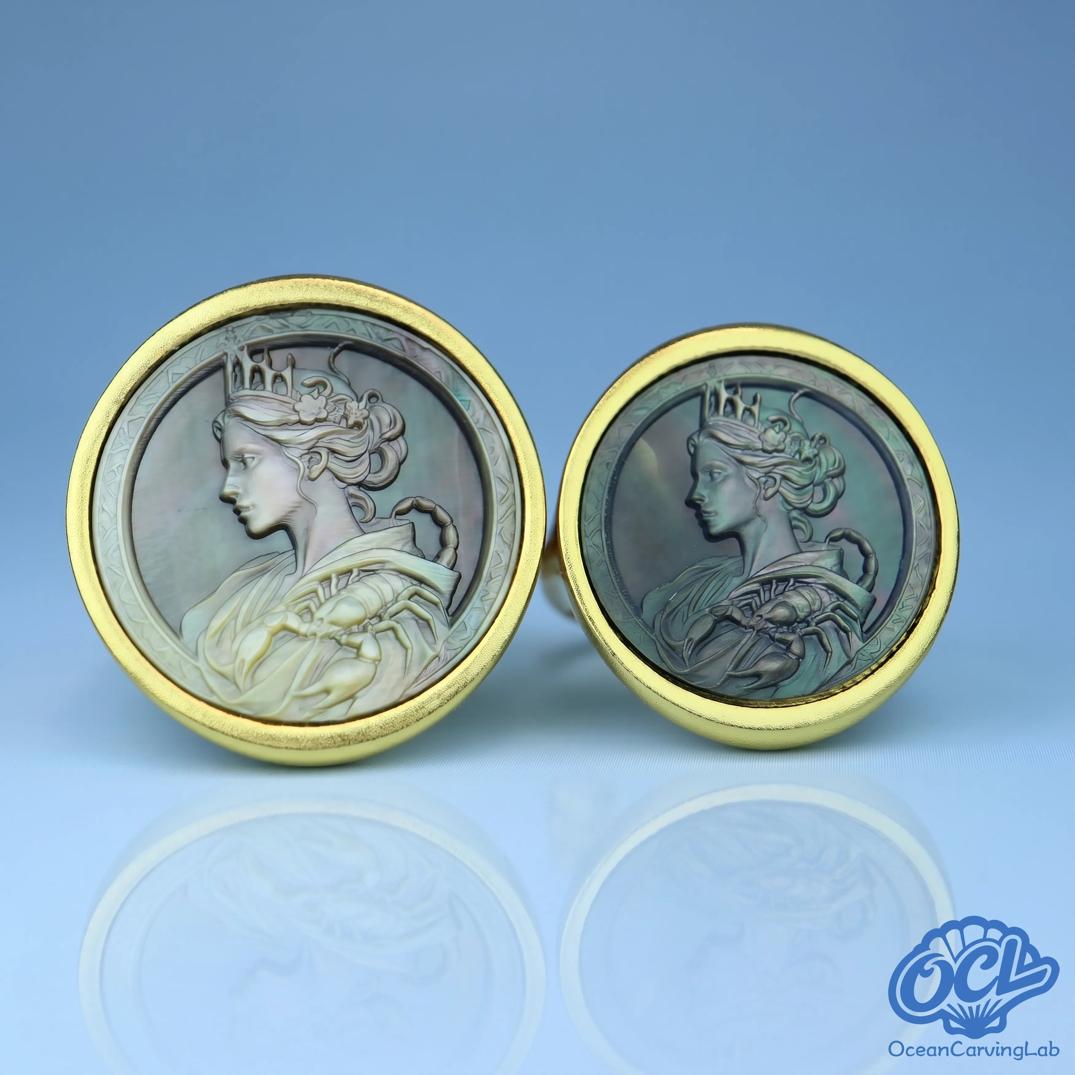 Custom Scorpio ring with hand-drawn scorpion artwork on the artisan packaging.