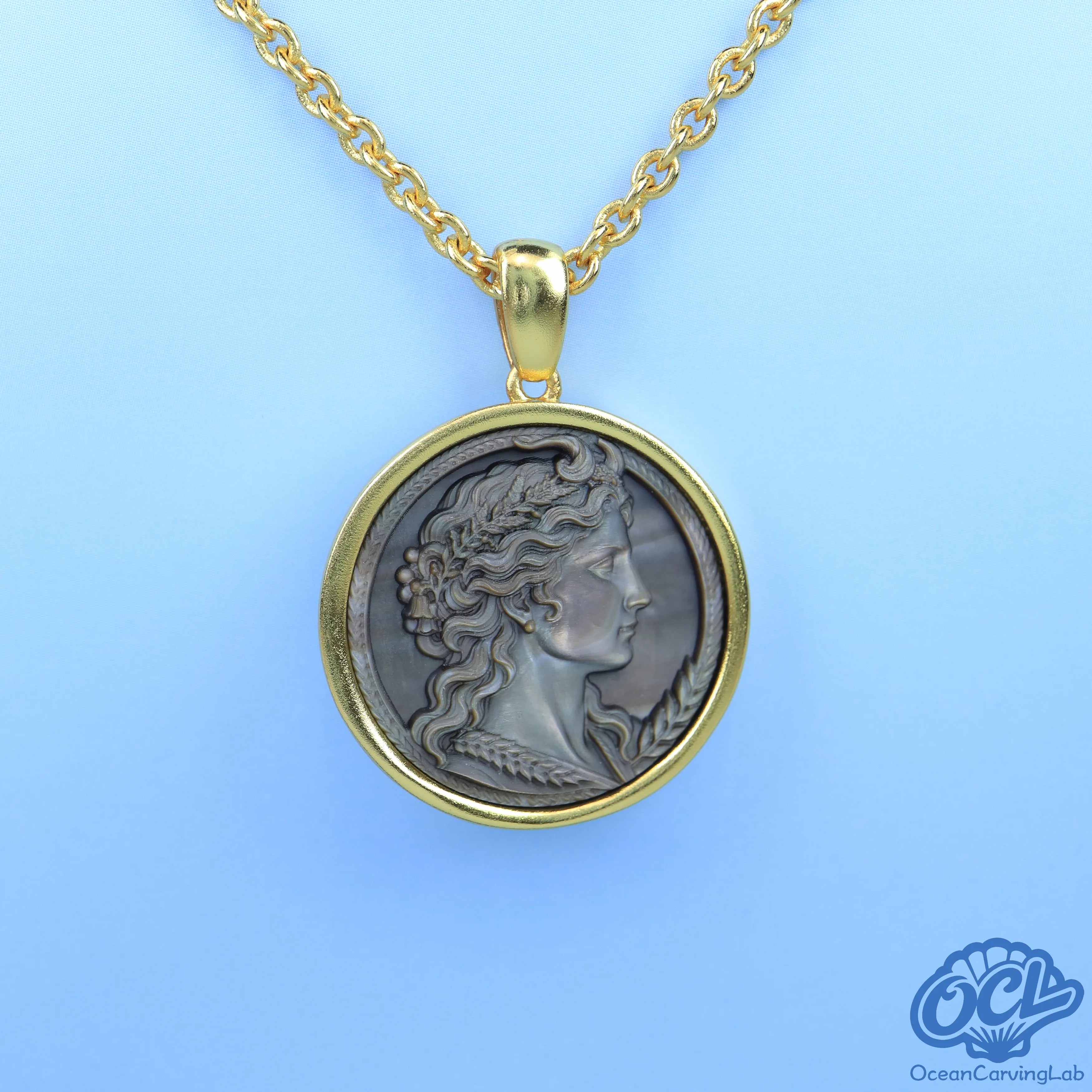 Taurus constellation necklace, 24k gold plated brass with a 20mm white mother of pearl disc.