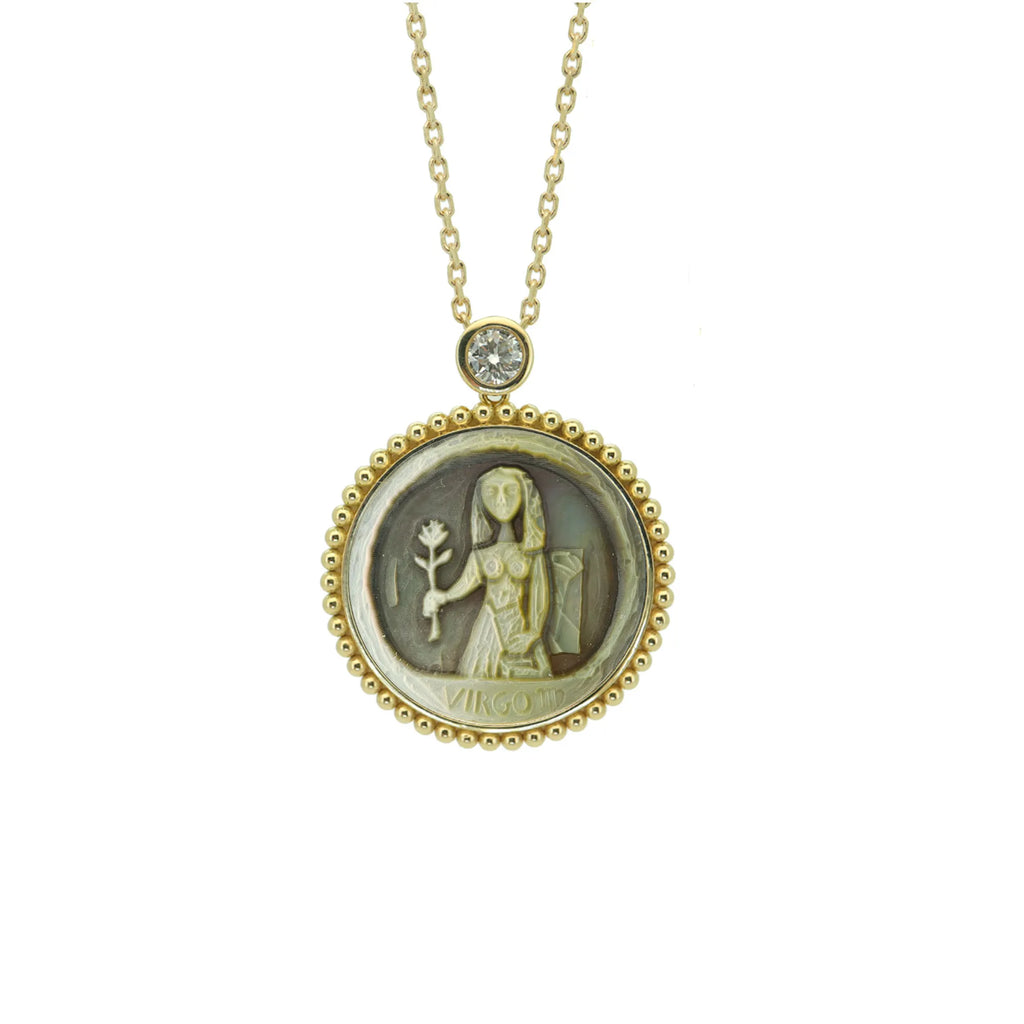 Avant-Garde Abstract Mother-of-Pearl Zodiac Necklace — Beaded Edge — Choose Your Sign