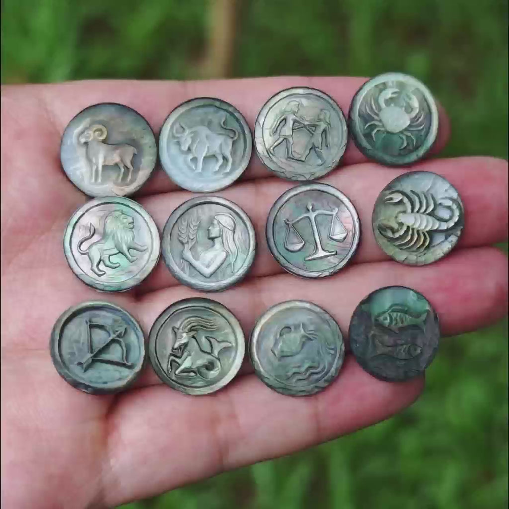 Stone-Hewn Mother-of-Pearl Zodiac Necklace — Twisted-Rope Edge — Choose Your Sign